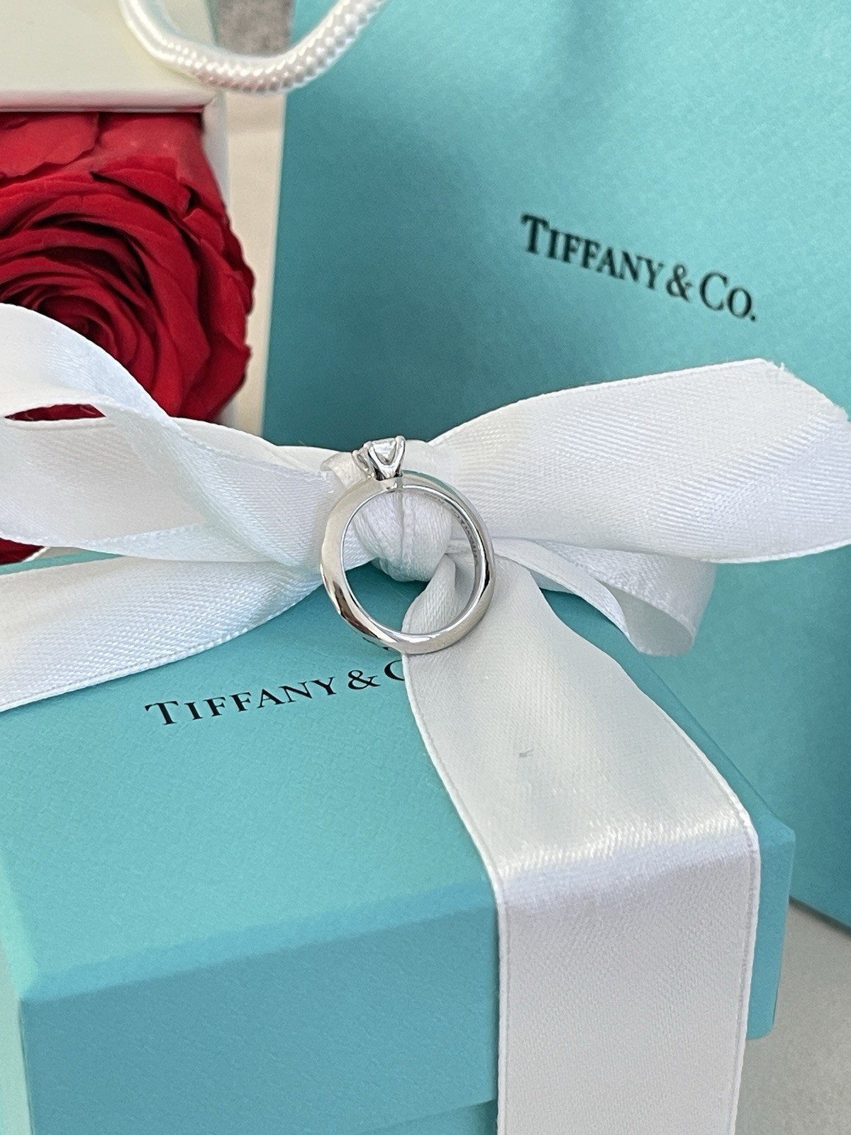 Tiffany & Co. Princess Cut Diamond Engagement Ring Platinum .31ct size 4 $2800