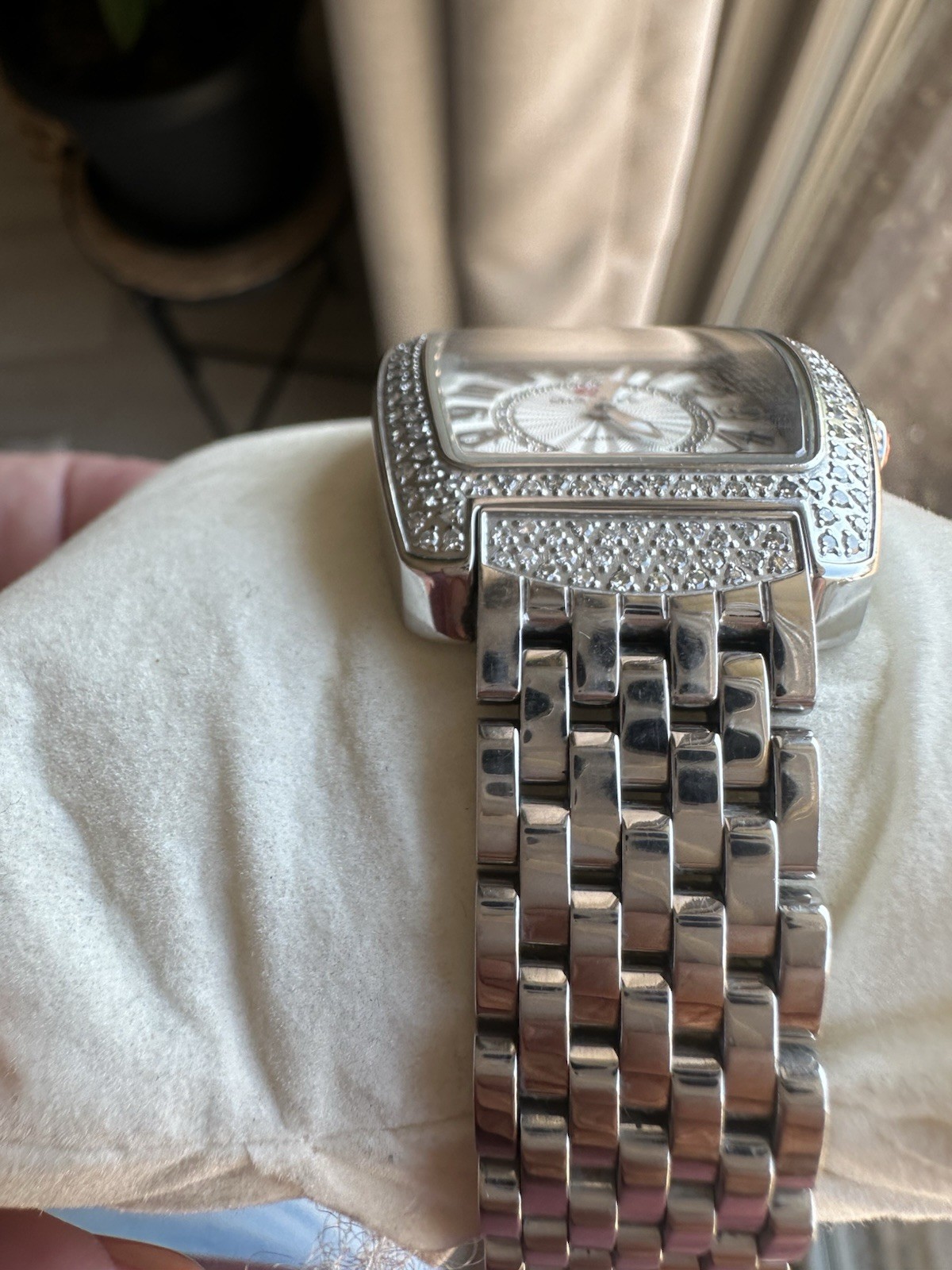 MICHELE Urban Mini Diamond Bezel Swiss Movement Sapphire SS Bracelet 50m