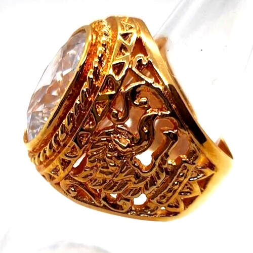 Ring men white sapphire simulated 24K yellow gold filled statement Size 11.75