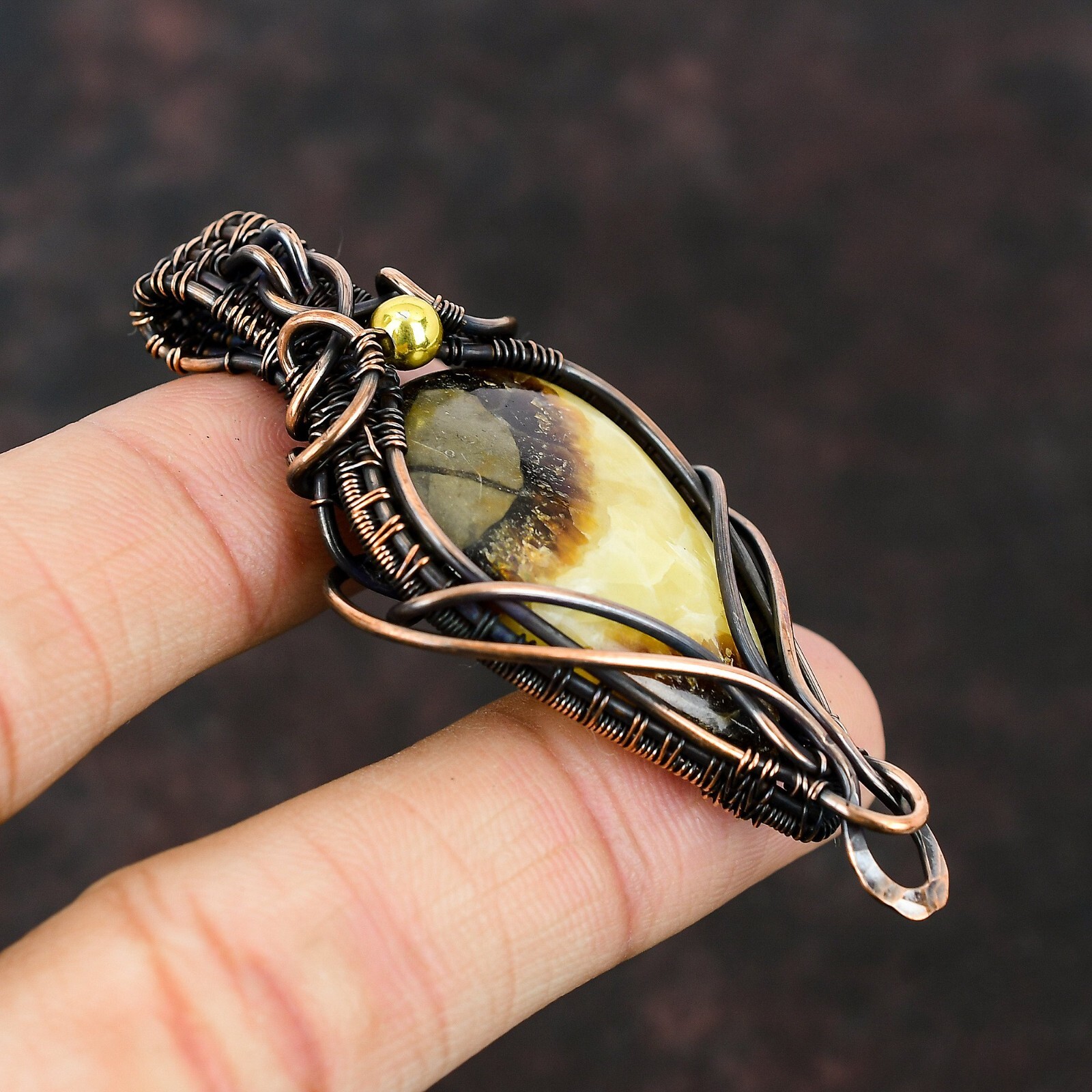 Gift For Women Jewelry Wire Wrapped Pendant Copper Septarian Gemstone 2.83″