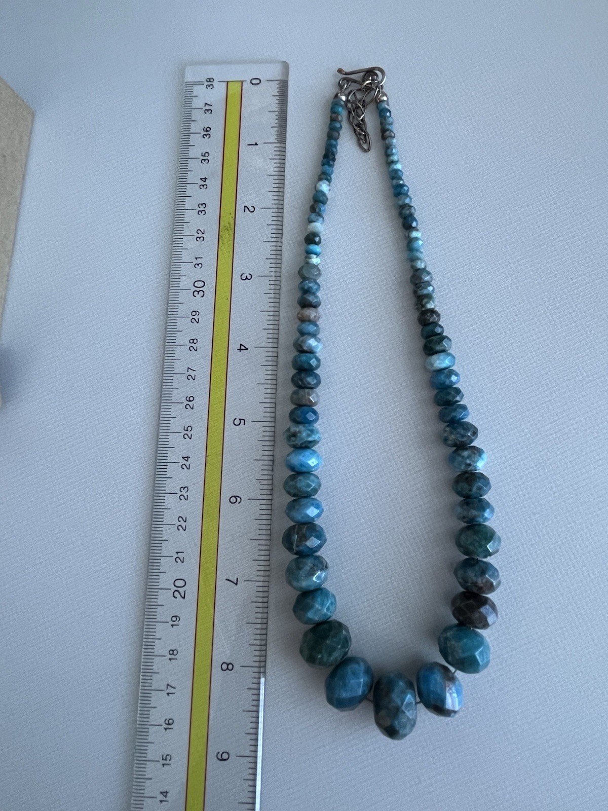 Blue Apatite Graduated Faceted Bead Necklace, /Earring Set 925 Silver Clasp
