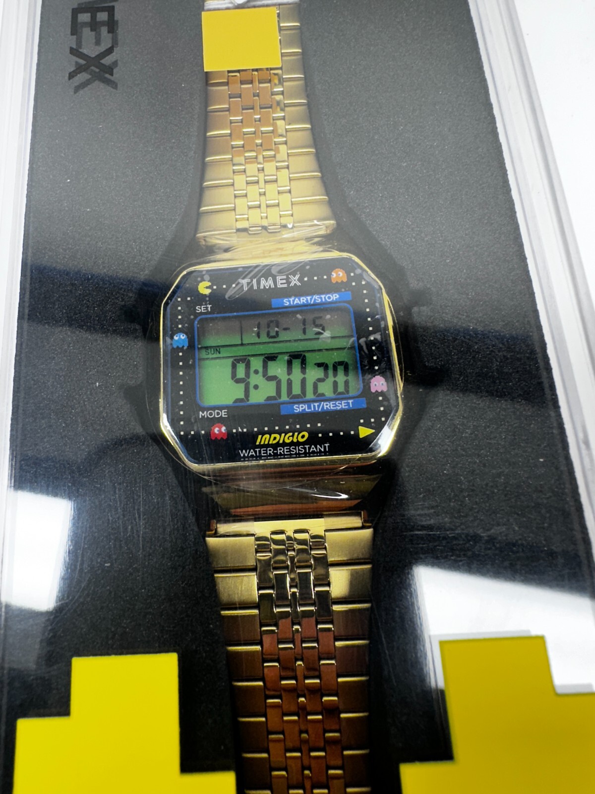 Timex X Pacman Watch T80 Digital Stainless Steel – Gold – TW2U32000 NEW