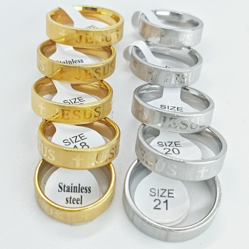 36Pcs Dual Tone 6mm Cross Engraved Stainless Stackable Rings Unisex Bulk Jewelry