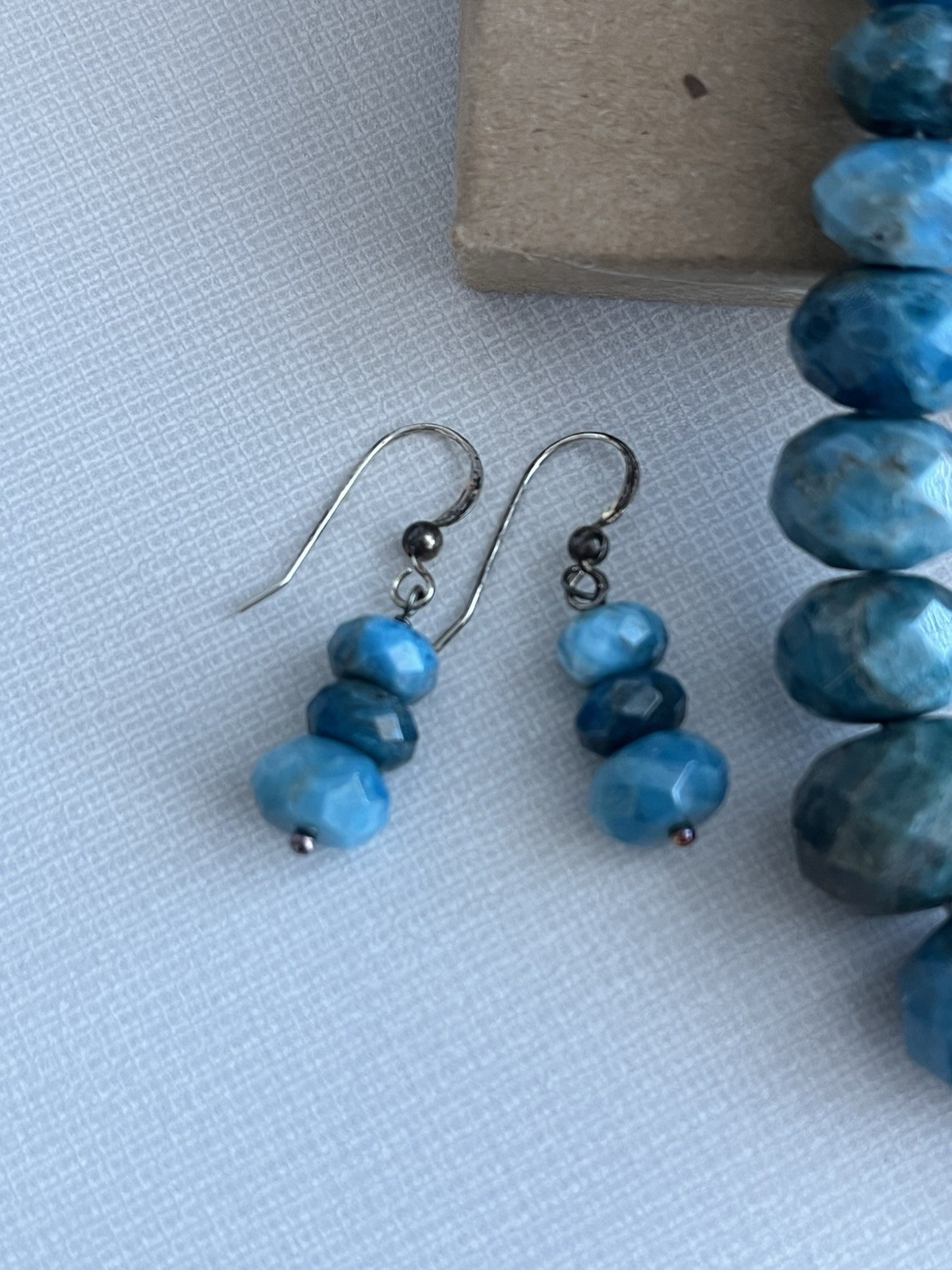 Blue Apatite Graduated Faceted Bead Necklace, /Earring Set 925 Silver Clasp