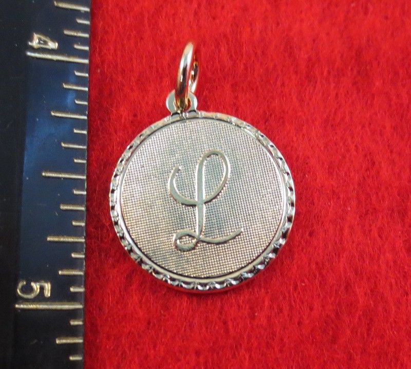 LETTERS A-Z, 14 KT GOLD PLATED ROUND INITIAL DISC CHARM PENDANT