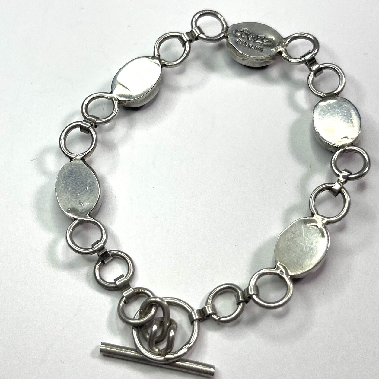 Vintage Black Oval Onyx Stone Sterling Silver Bracelet 7.25” Length BND – B13