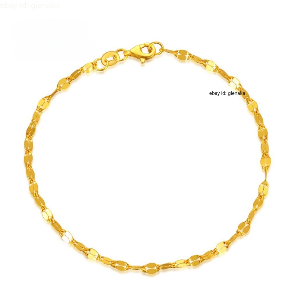 Pure 999 24K Yellow Gold Lip Chain Link Bracelet Bangle Anklet Women 5.9-9.5″