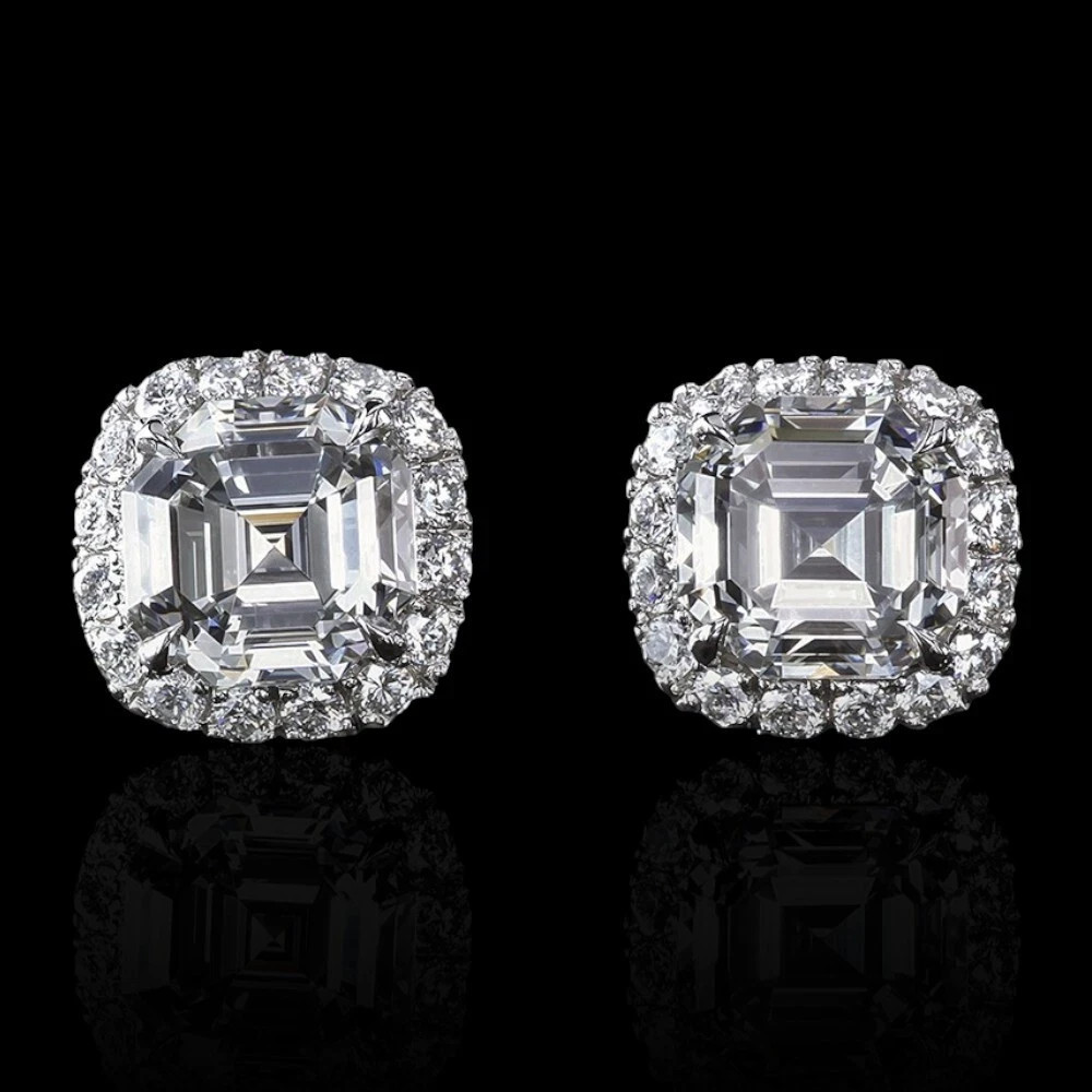 4 CT Asscher F-VS1 Lab Grown Diamond Women Wedding Stud Earrings 14K White Gold