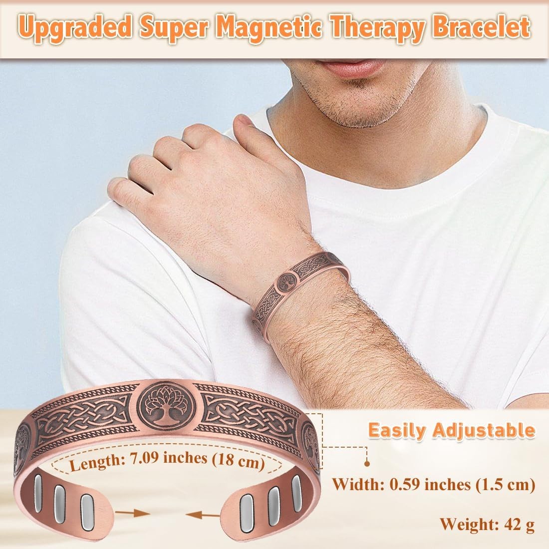 Men Women Bracelet Magnetic Therapy Arthritis Pain Relief Pure Solid Copper Bang