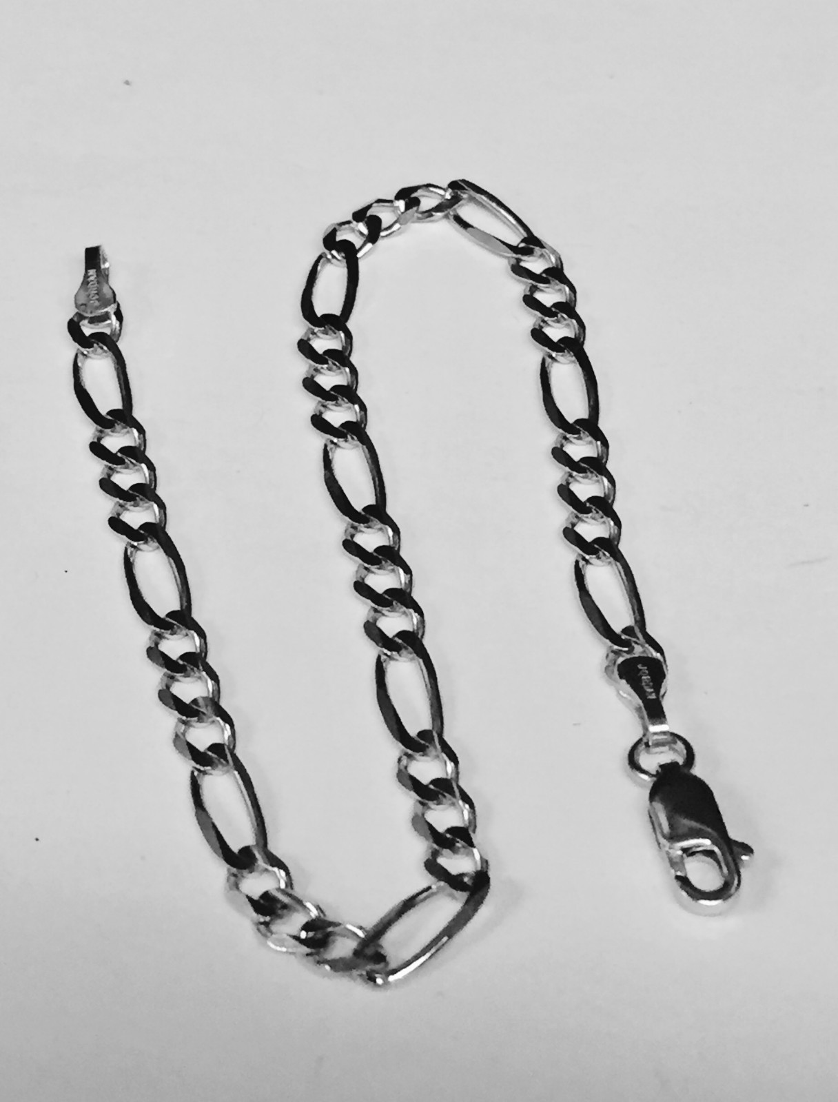 14kt Solid White Gold Mens Figaro Curb Link Chain/Bracelet 7″ 2.6 mm 1.75 grams