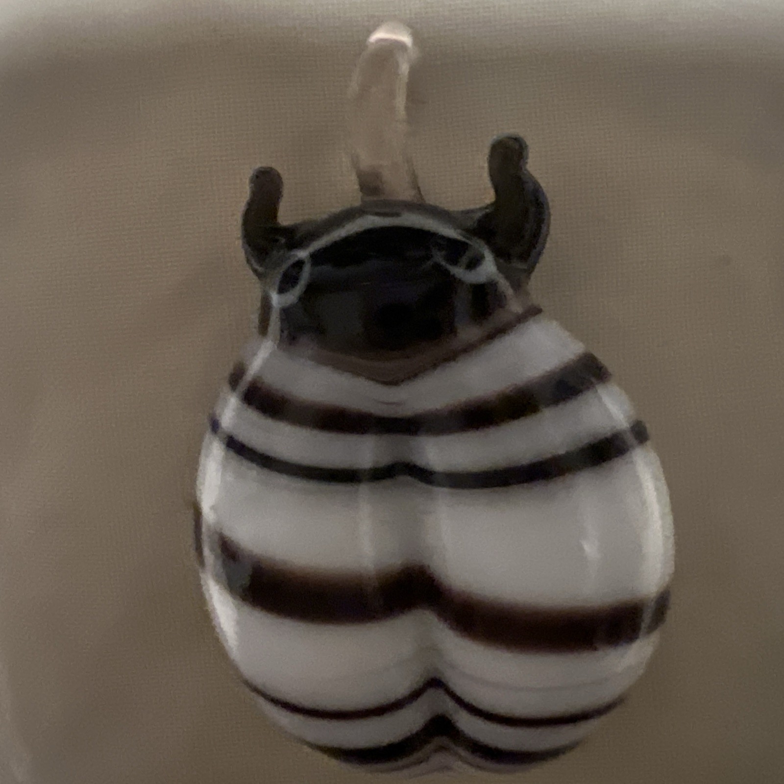 Art Glass Chunky Reversible Black And White And Brown Scarab Pendant 1.5”