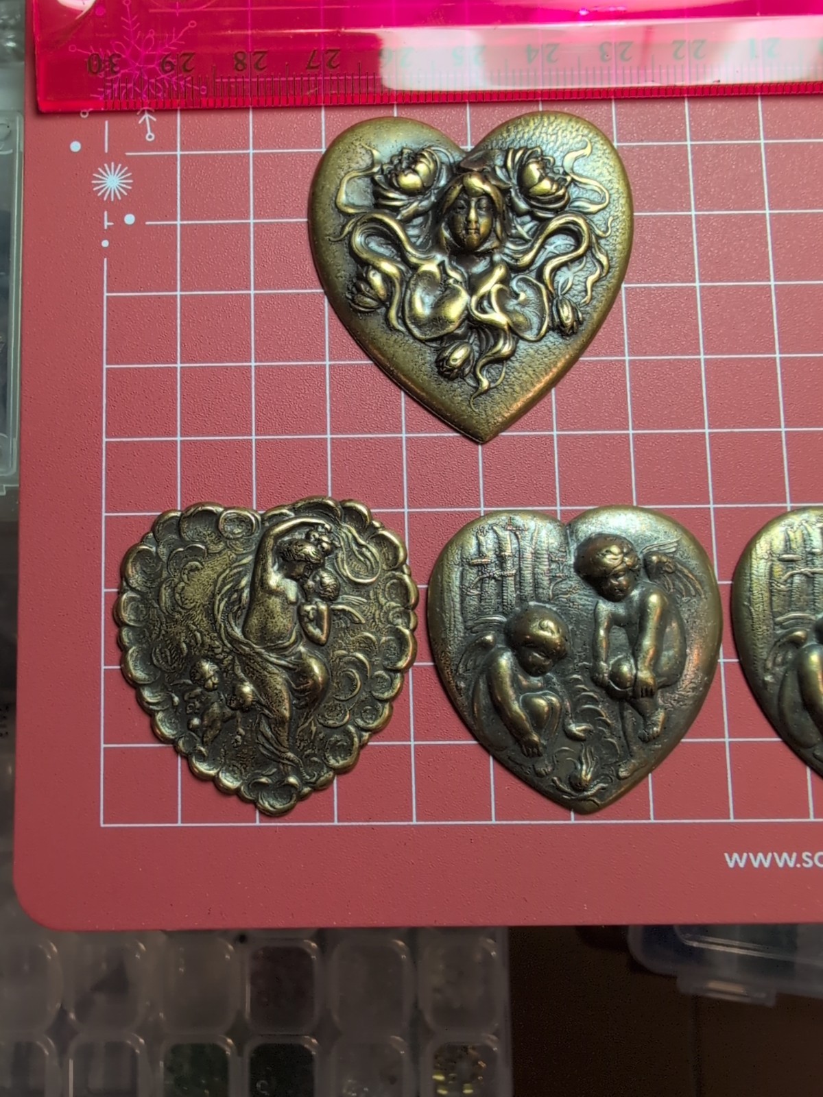 Art Nouveau Brass Stamped Findings Lot Set Of 4 Vintage Antique Classic