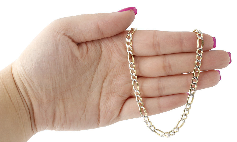1/10th 10K Yellow Gold 5mm Diamond Cut Figaro Link Chain Necklace 18-30 Inches
