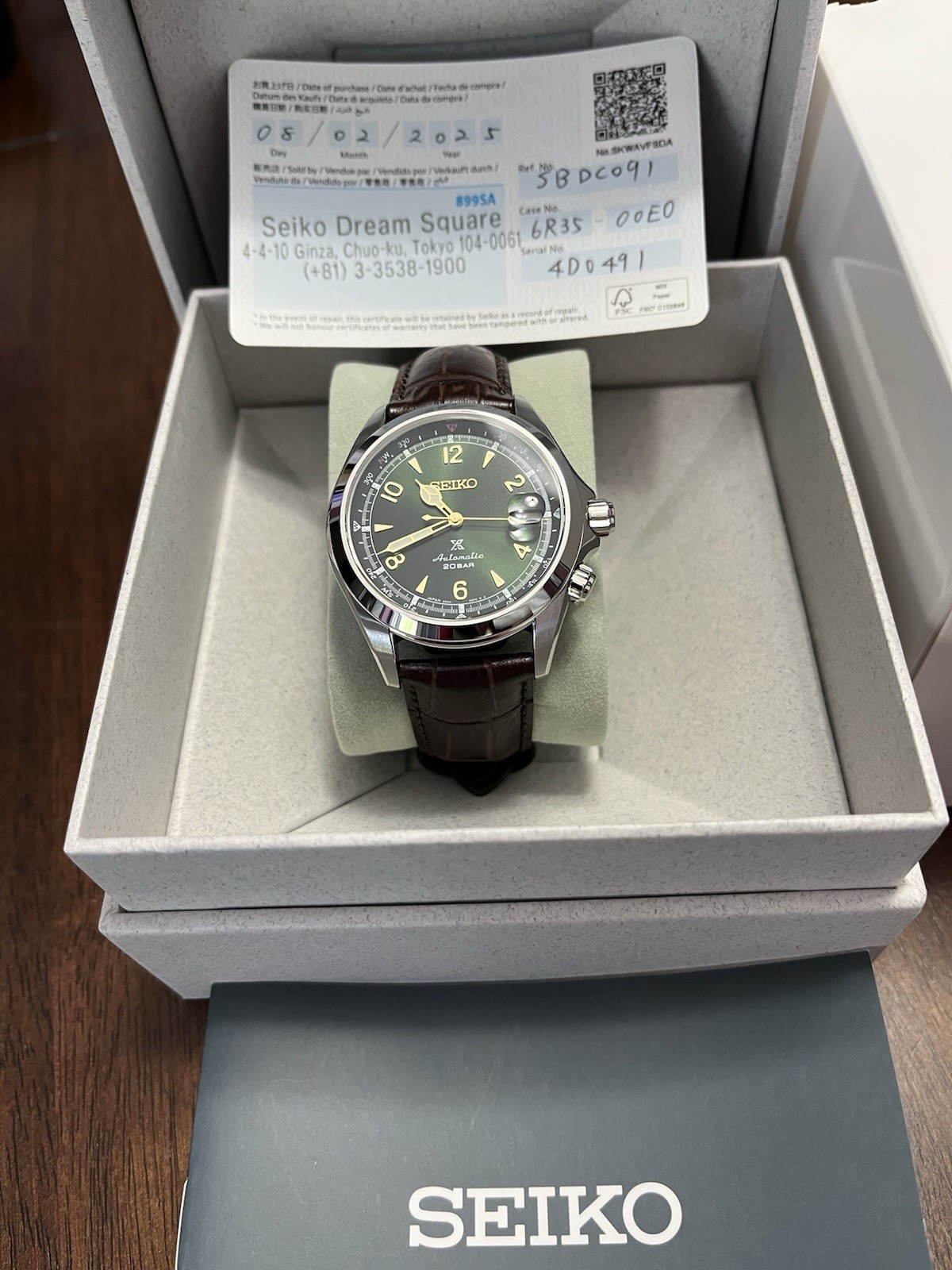 Seiko Prospex Alpinist JDM Automatic 200m Green Dial Date Brown Leather Strap
