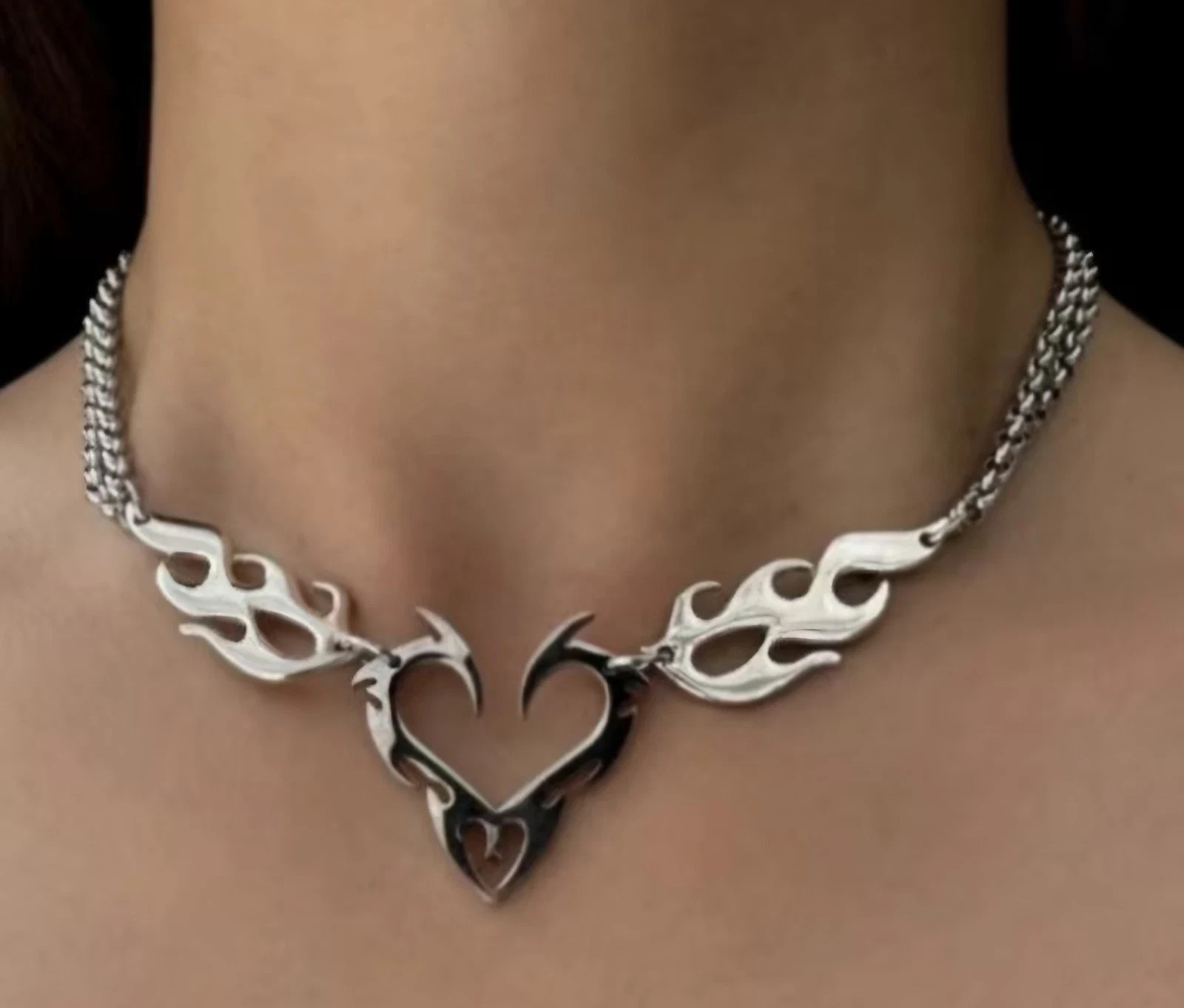 Hollow Flame Necklace Silver Color Men’s Street Jewelry