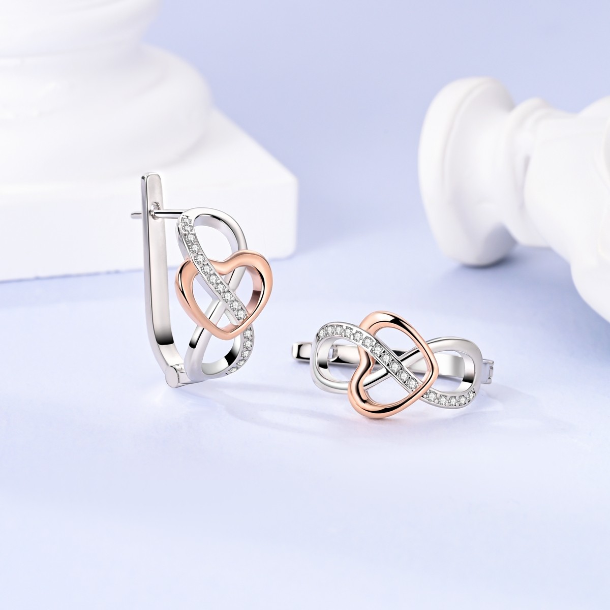 LAZA Women 925 Sterling Silver Hoop Earrings Rose Hearts Infinite Love Jewelry