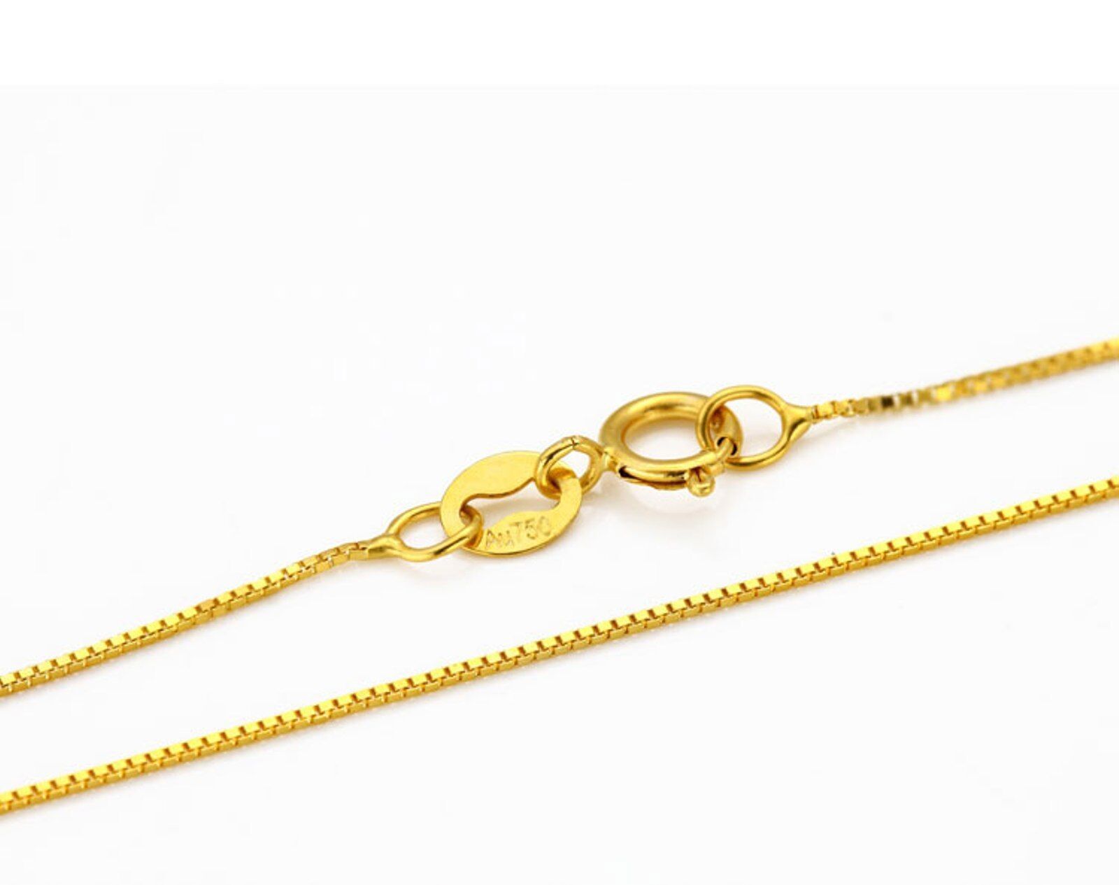 Pure Solid Au750 18K Yellow Gold Women’s Box Chain Necklace 18inch