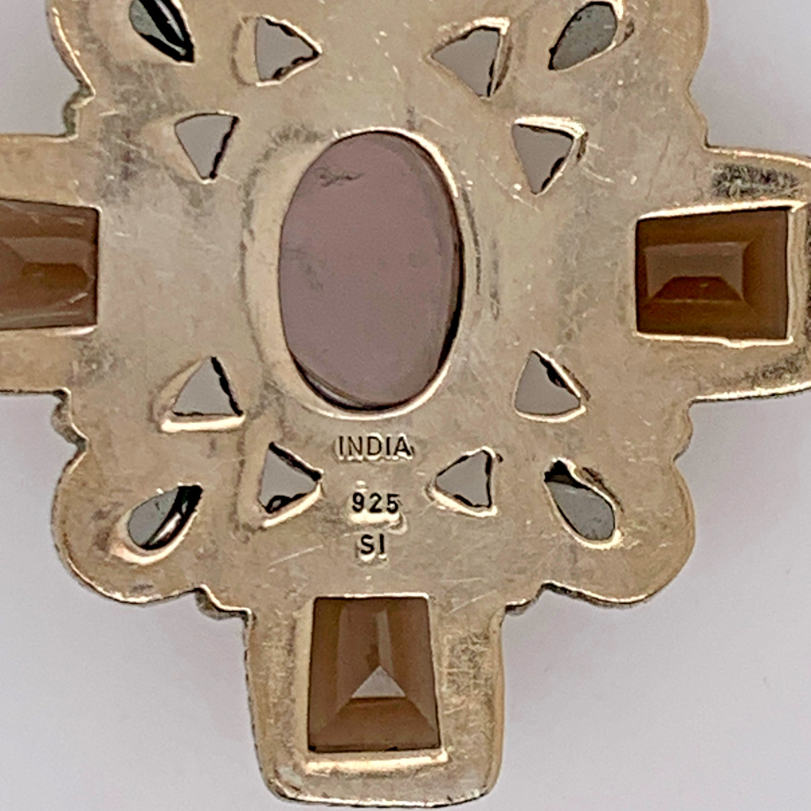Smoky Topaz Rose Quartz Southwestern Cross Sterling Silver Pendant