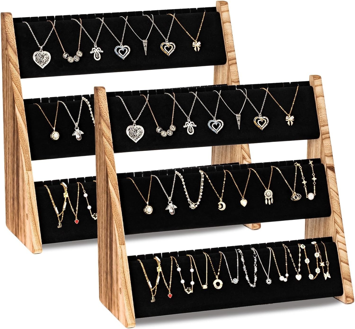 Stylish Necklace Organizer with Velvet Protection – Rustic Wood for 72 Necklaces