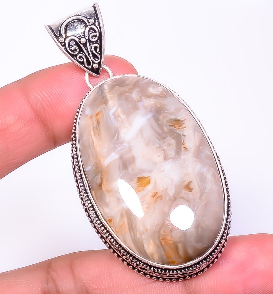 Natural Porcelian Jasper Gemstone 925 Silver Plated Pendant Jewelry 2.39″ S262
