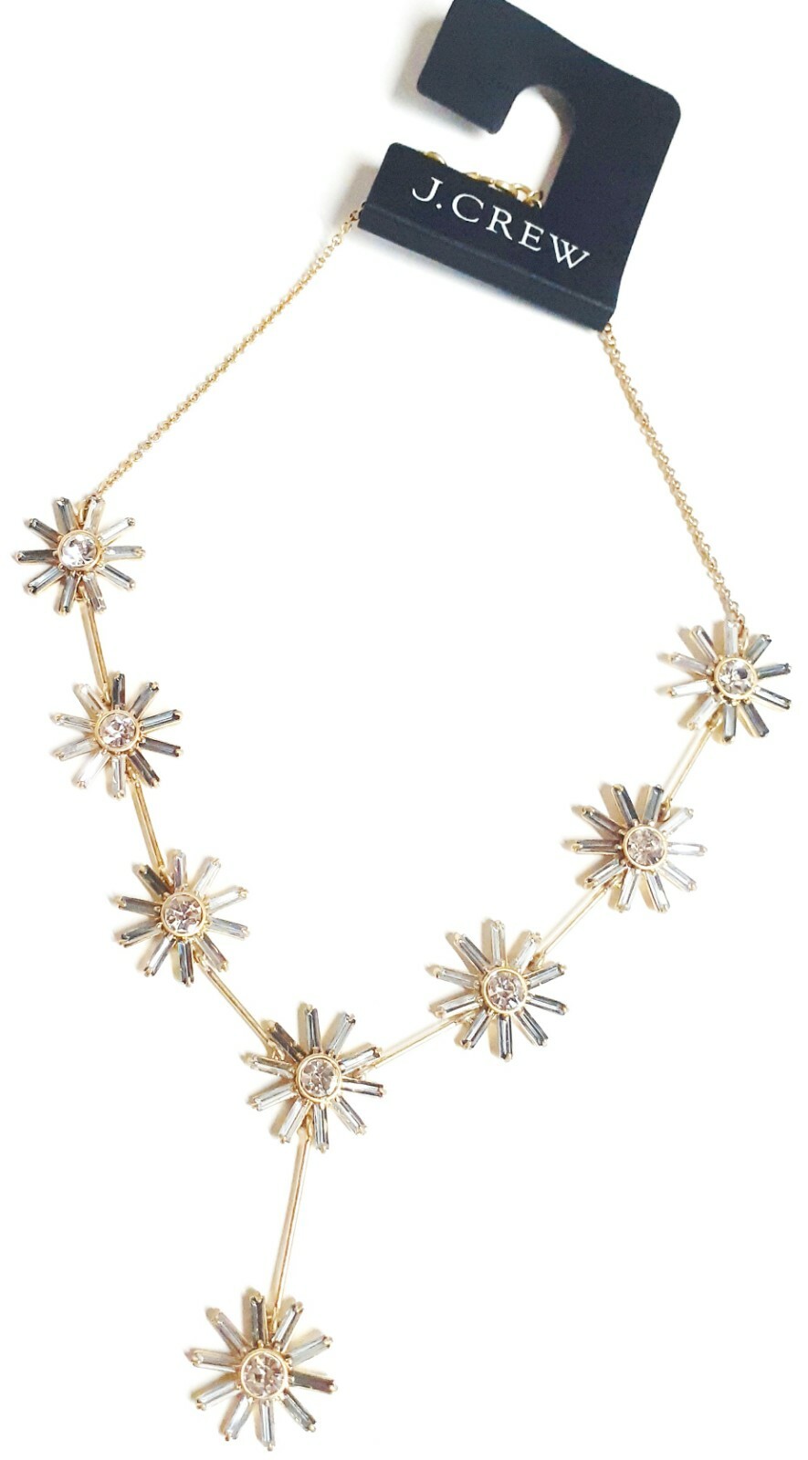 J.Crew Colorblock Crystal Flower Necklace in Black Diamond Gold Plated Brass NWT