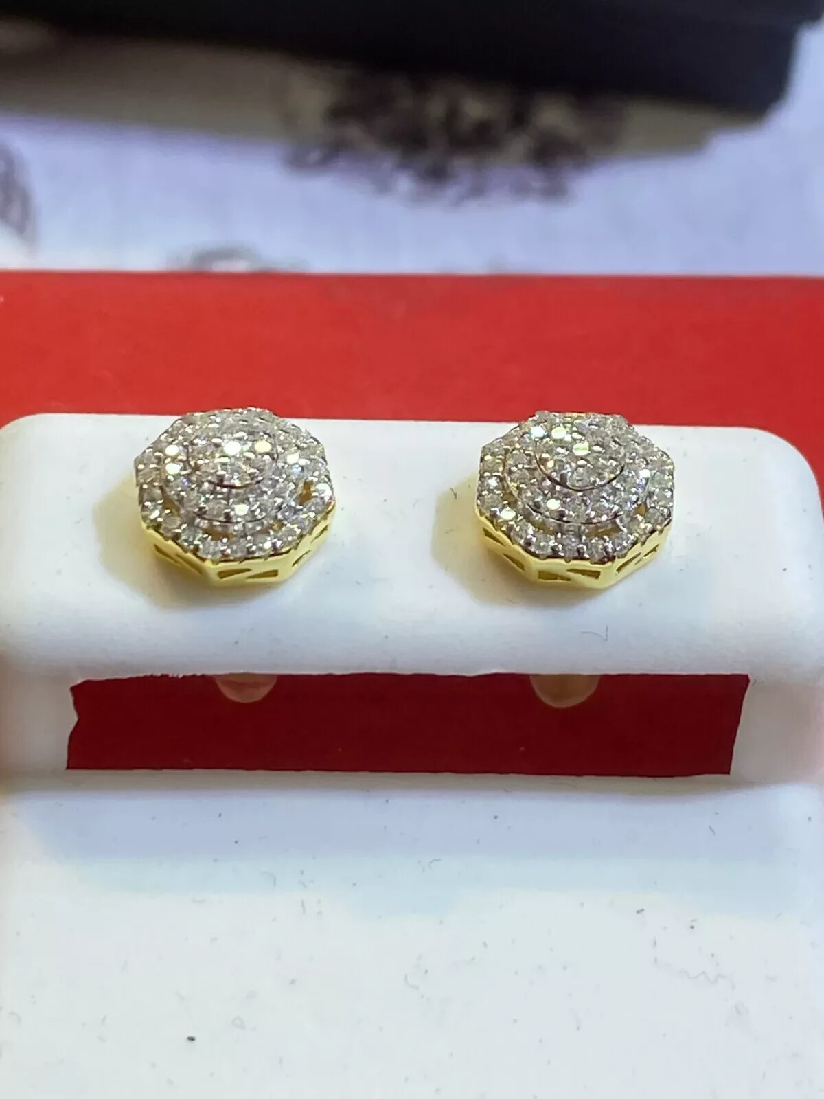 1Ct Round Cut Real Moissanite Men’s Cluster Stud Earrings Yellow Gold Plated