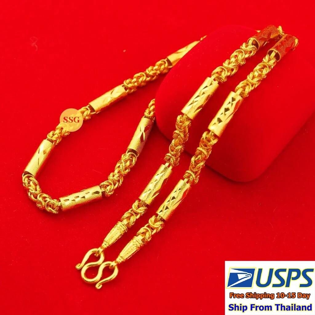 P8 Thai Gold 24k Solid Necklace Yellow Chain Pendant 24″ Weight 5 Baht Dragon