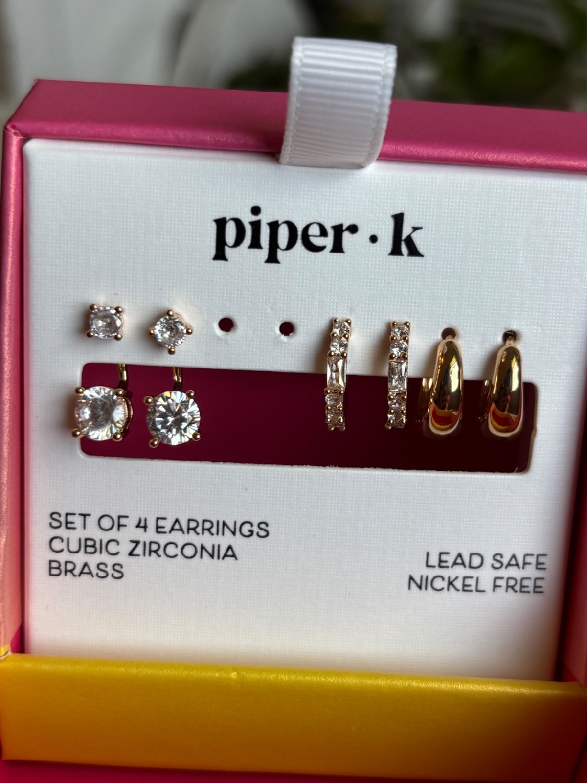 Earrings **Set Of 3** Cubic Zirconia & Brass Lead Safe Nickel Free