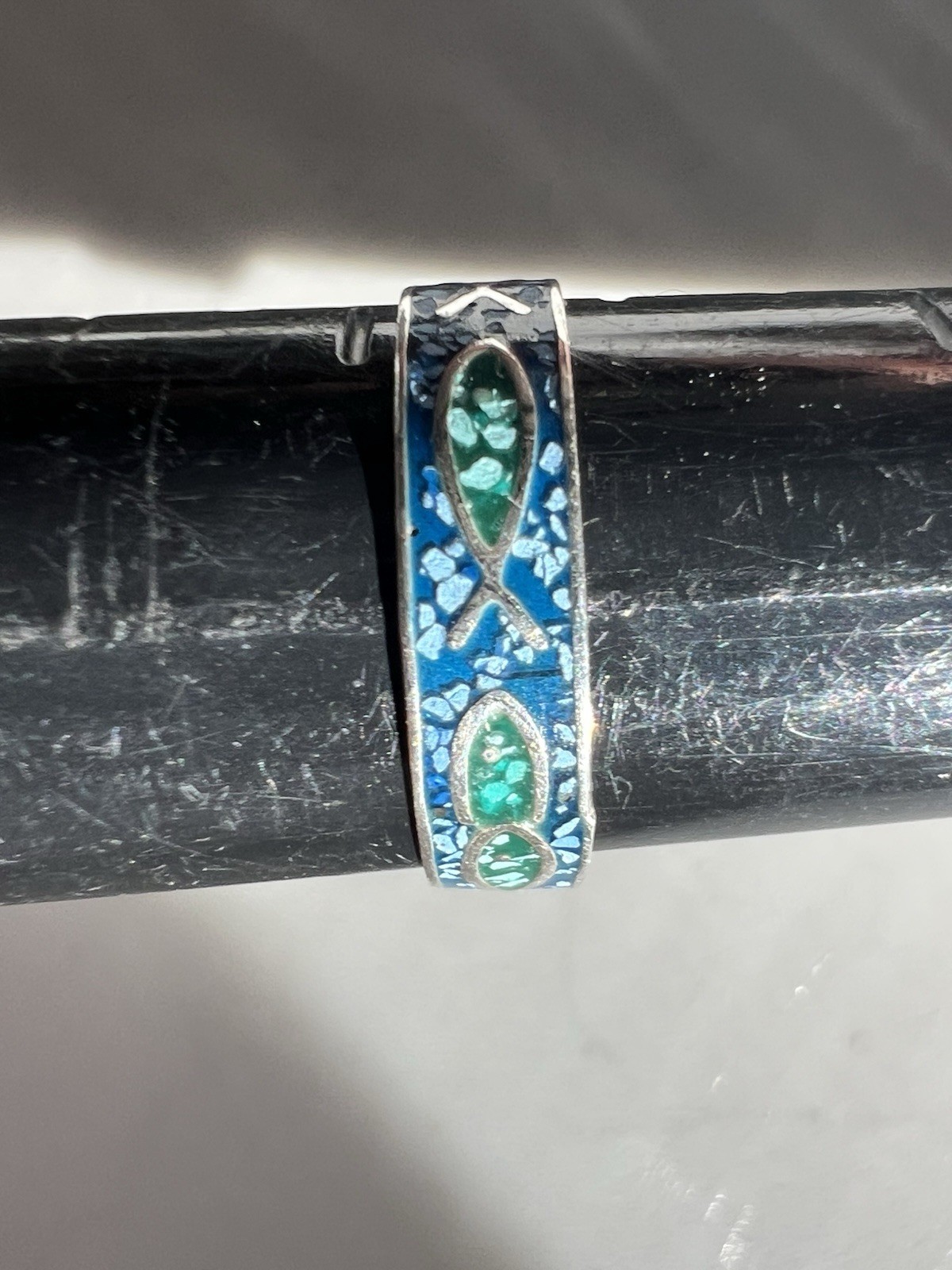 Vintage Antique Solid 14k Gold 585 Stamp Enamel Fish Figure Blue Ring Size 6.75