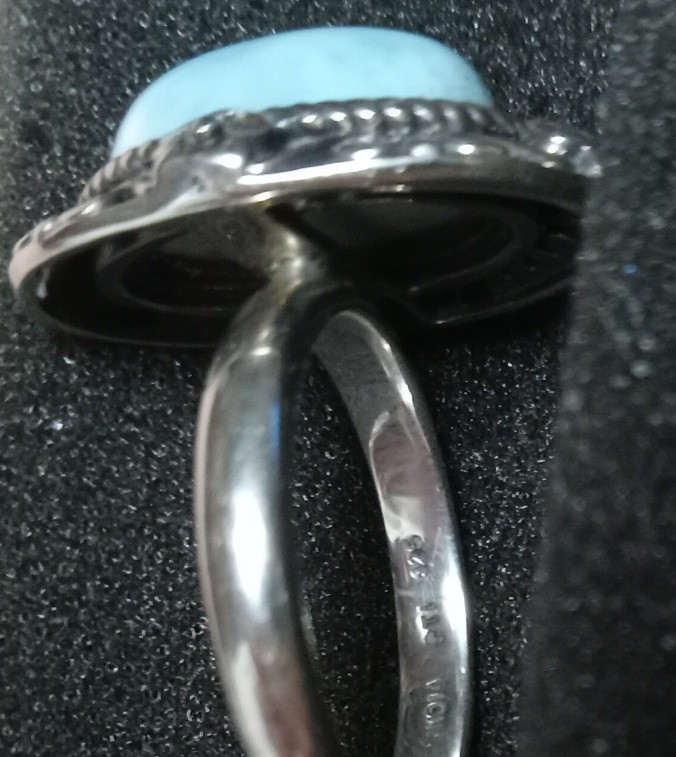 4X10MM OVAL CABOCHON LARIMAR STERLING SILVER RING SIZE 7