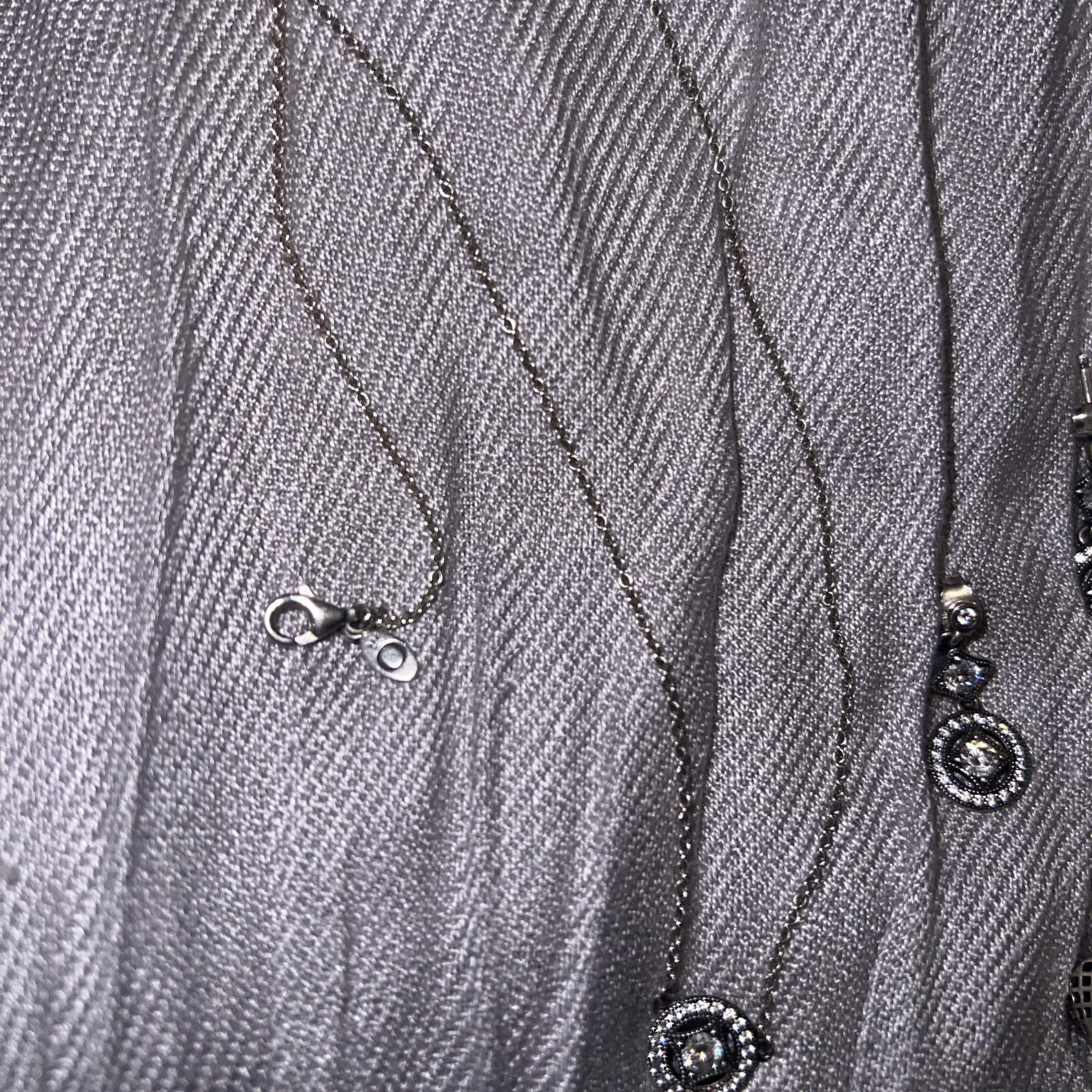 Vtg Allure Pandora SS Zirconia Necklace Pendant-Dangle Earrings-Charm Set