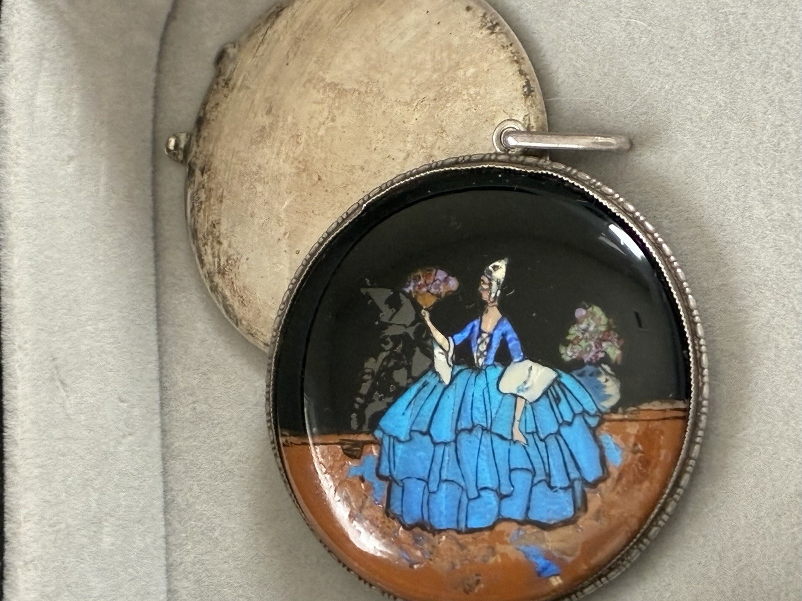 RARE Sterling Very Large & Early TLM Butterfly Wing Pendant Compact Crinoline