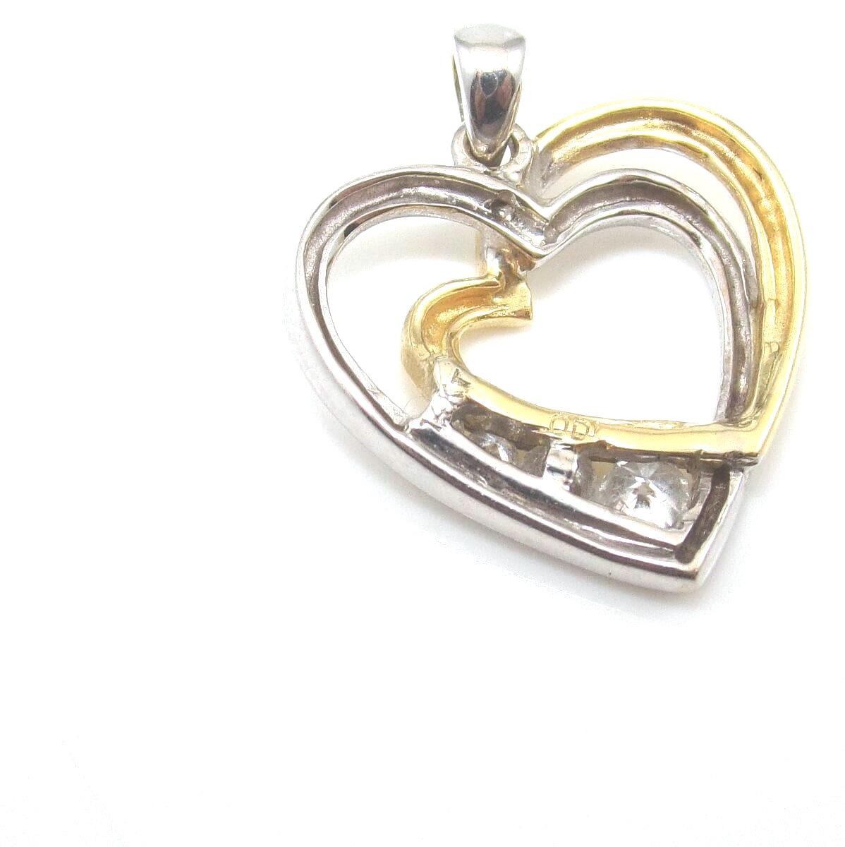 14K Yellow Gold White Gold Double Heart Diamond Pendant