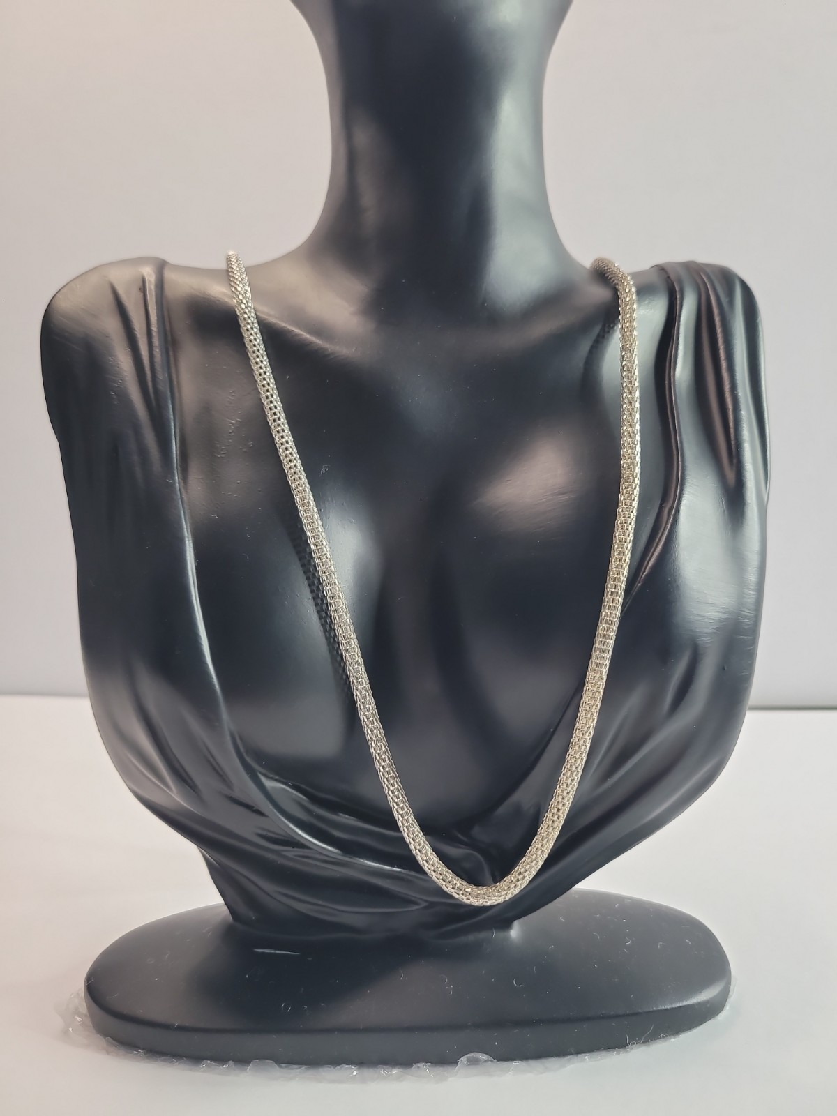 Silver Tone Mesh Snake Chain Necklace Flat Woven Herringbone Style Minimalist