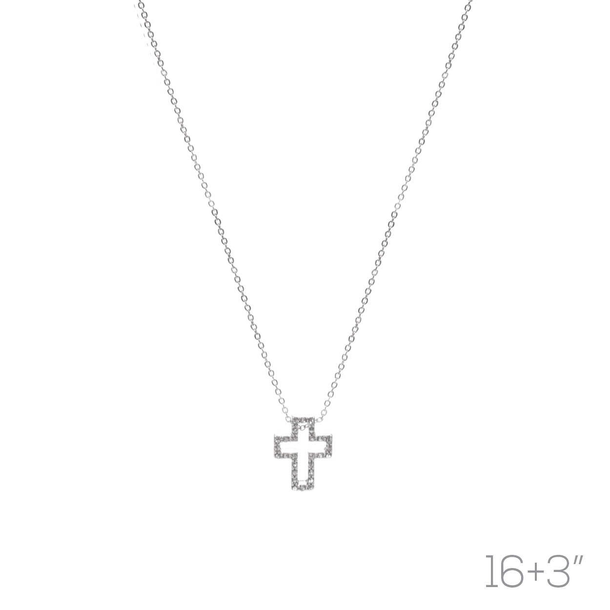 Crystal Cross Outline Necklace (16+3in)
