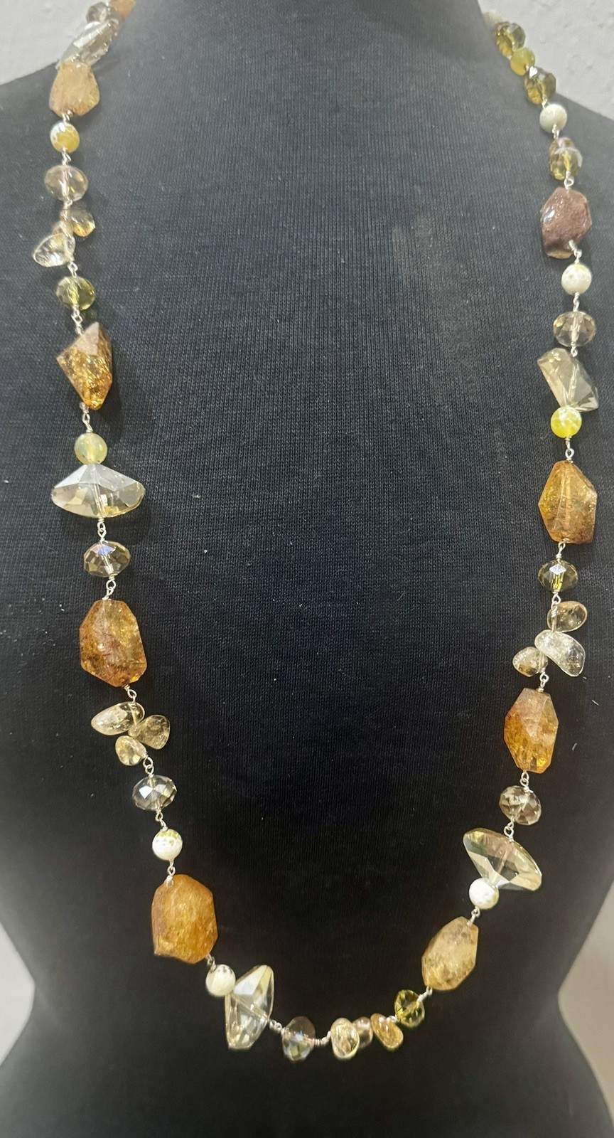 Chunky Citrine & Quartz Bead Necklace 30″ Sterling Sterling Silver 952 114g