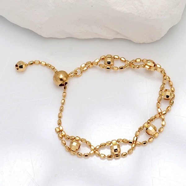 Real 18k Yellow Gold Bead Adjustable Ring Fine Gold Jewelry 0.5g±