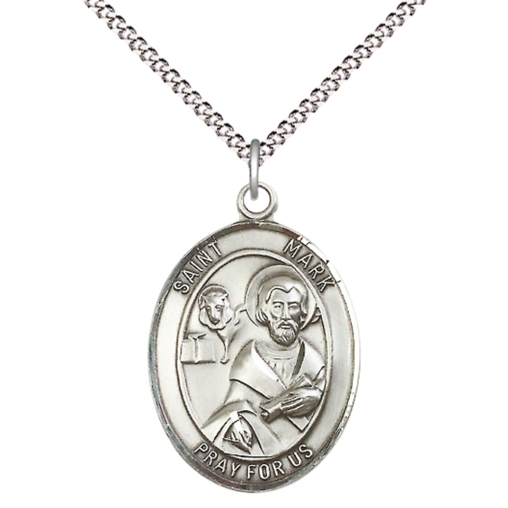 Pewter Large Saint Mark the EvangeliSaint Medal 18″ Lobster Claw Necklace w/ Box