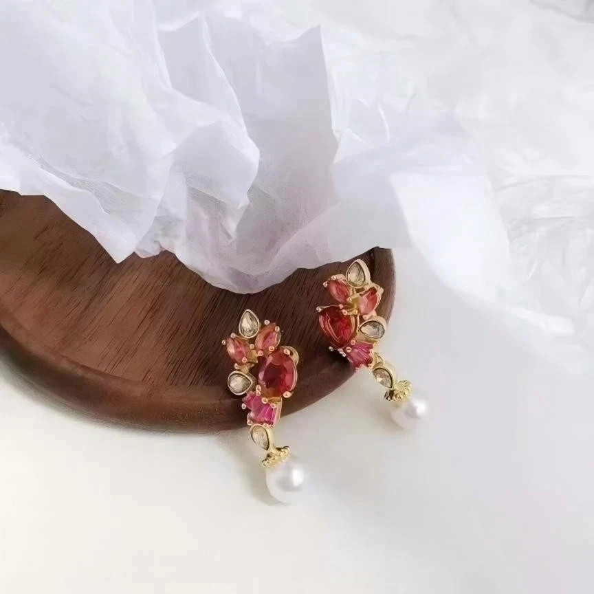 Swarovski Cherry Blossom Jewelry Set Necklace Bracelet Earrings Pink Crystal