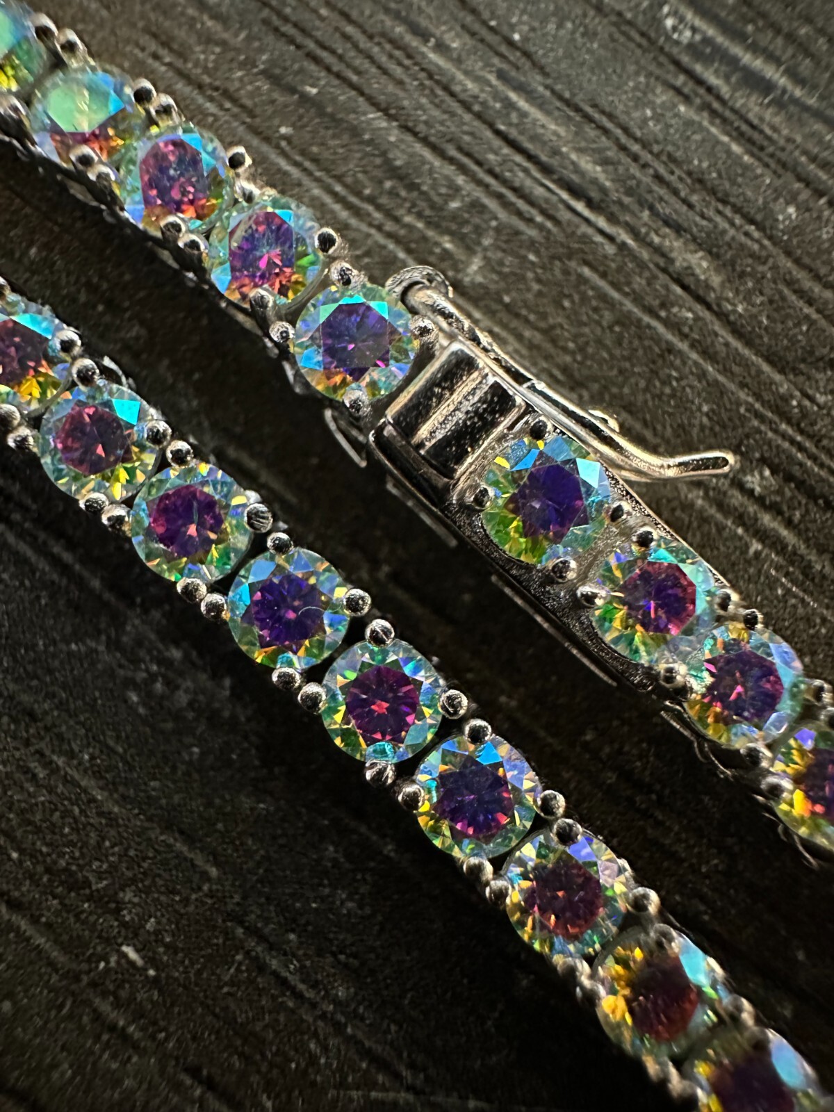 Real Opal Rainbow MOISSANITE 3mm Tennis Chain 925 Silver Iced Necklace Pass Test