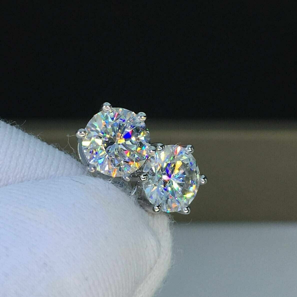 2Ct Lab Created Round Moissanite Solitaire Stud Earrings 14K White Gold Plated