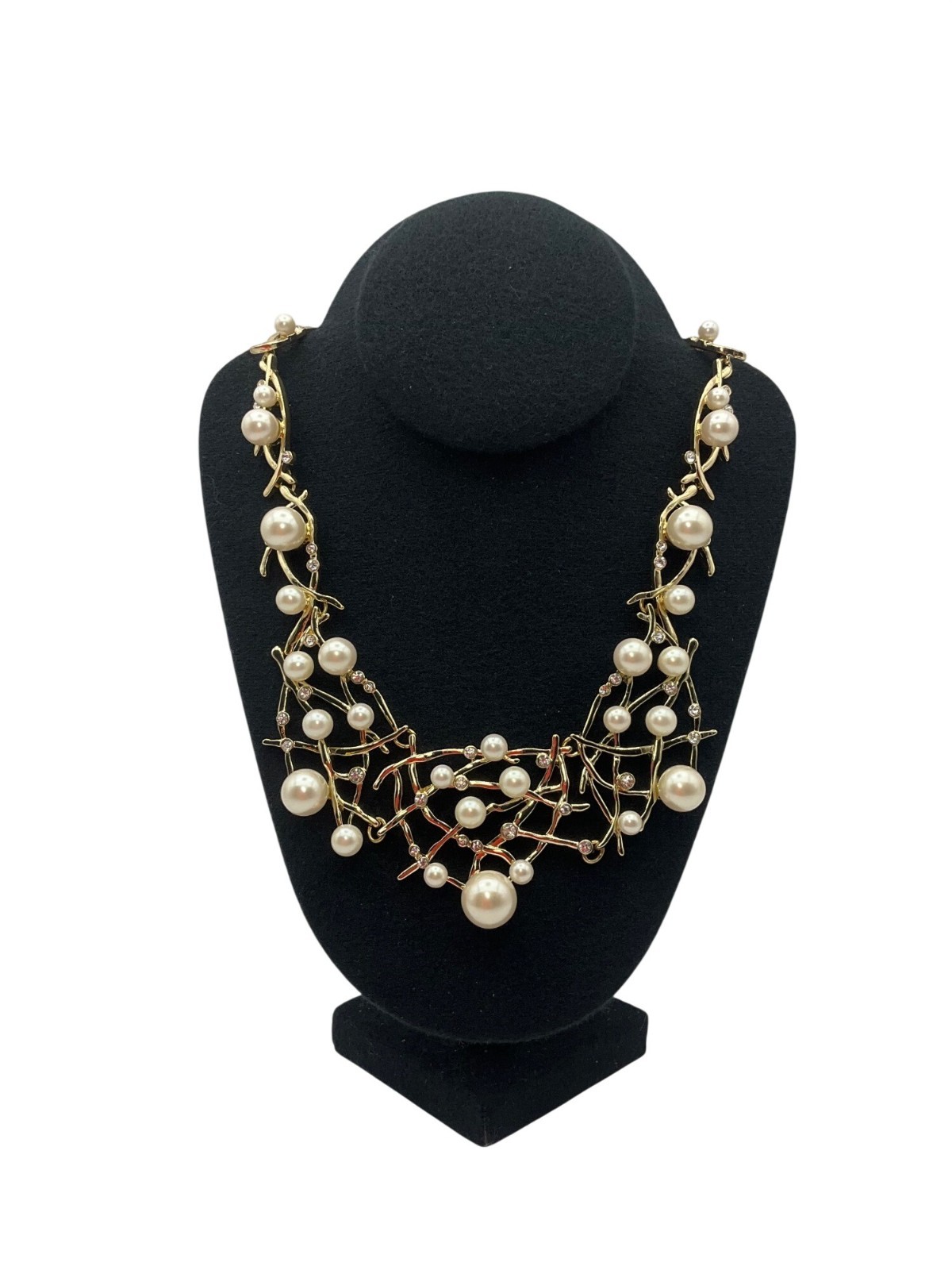 Anna Taylor Gold-Tone Chunky Cluster Bib Statement Necklace Fx Pearls Rhinestone