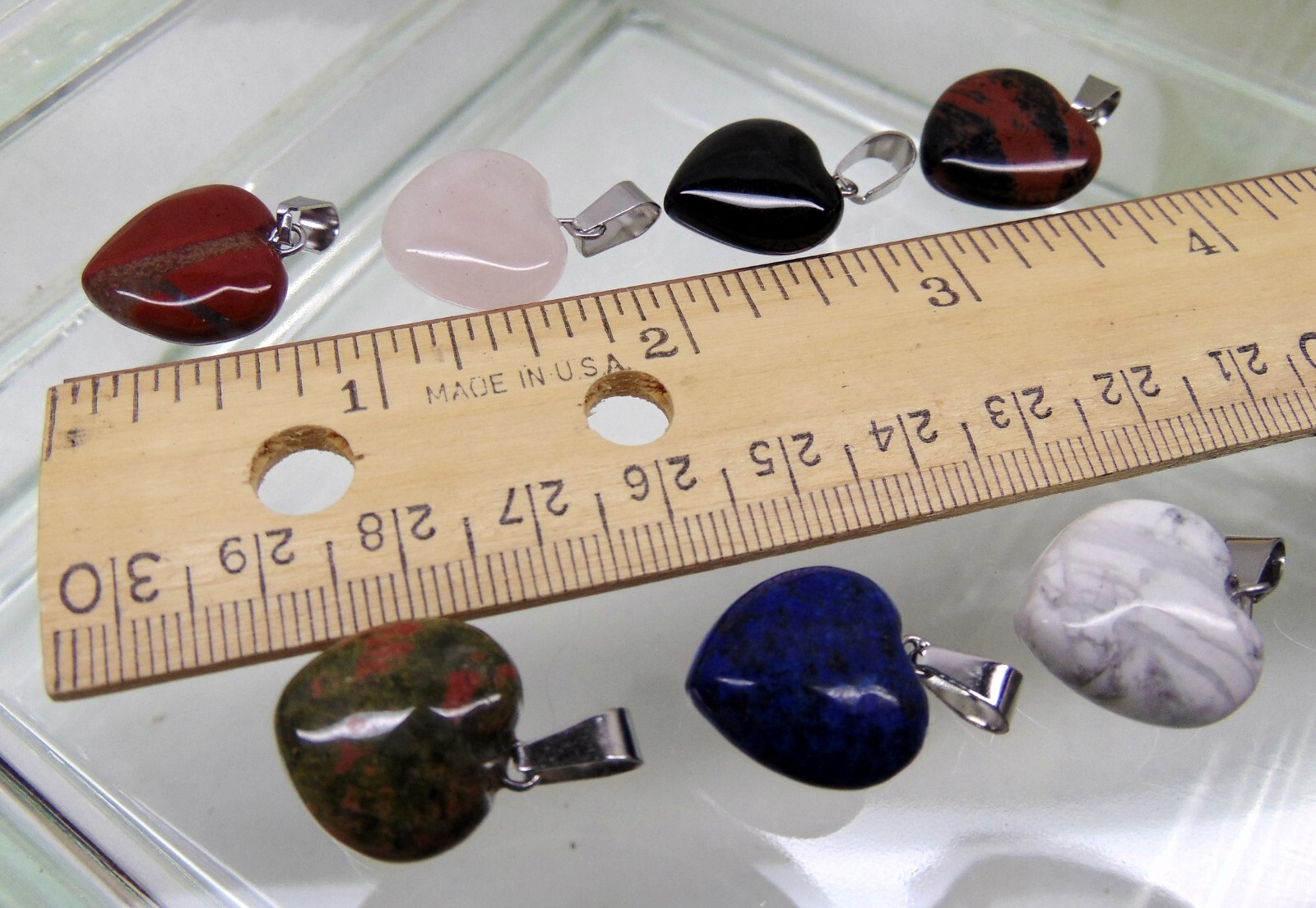 Mixed GemStone Heart Pendants 16mm ~ Silver Plated Ball Chain Necklace Optional