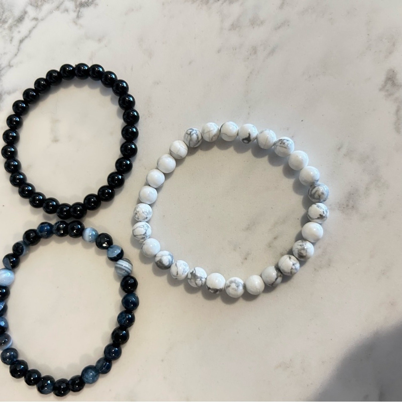 Trio of Beaded Bracelets Black Gray White