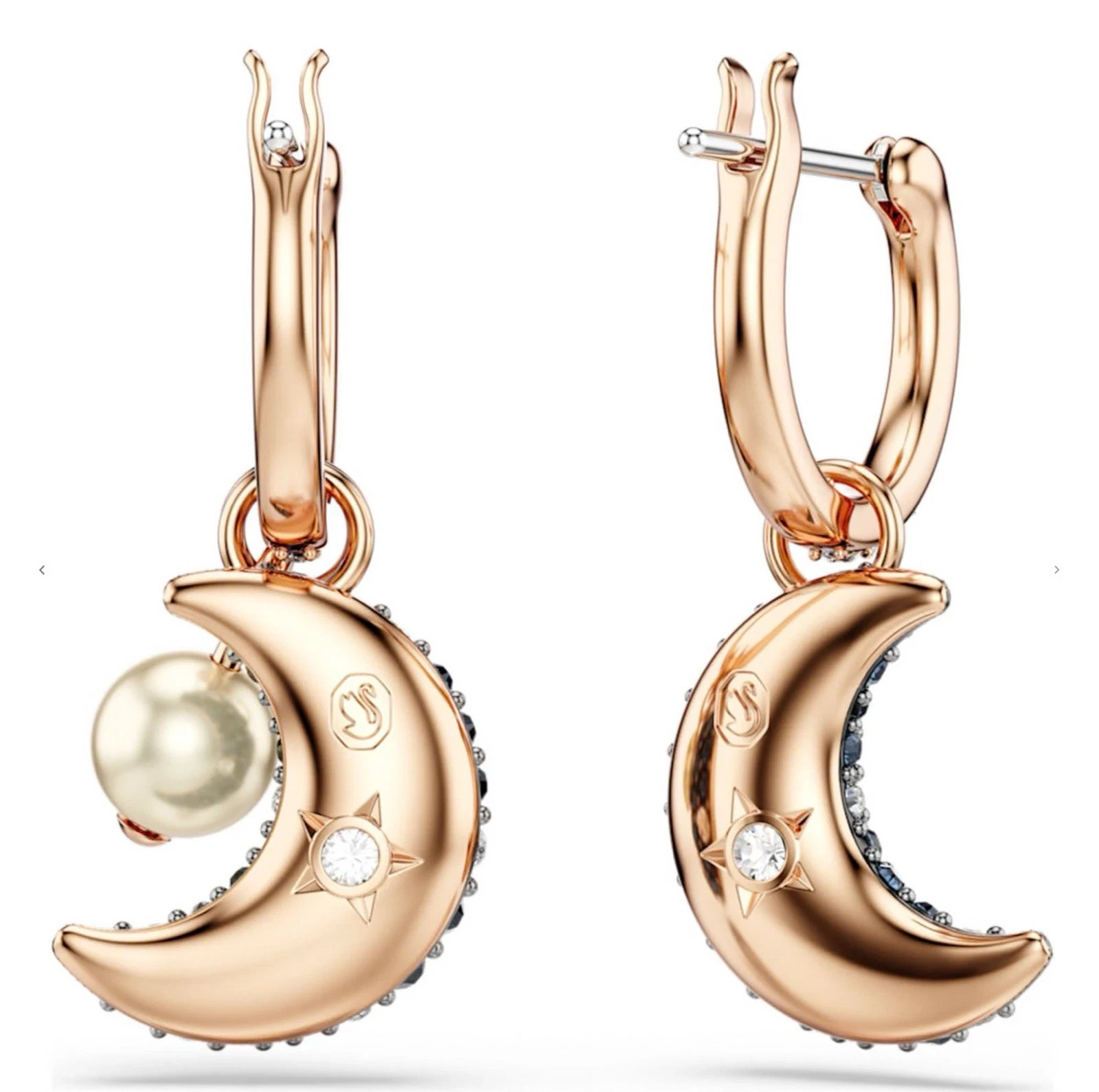 Swarovski Sublima Drop Earrings Asymmetrical Design Moon Rose Gold-Tone new.
