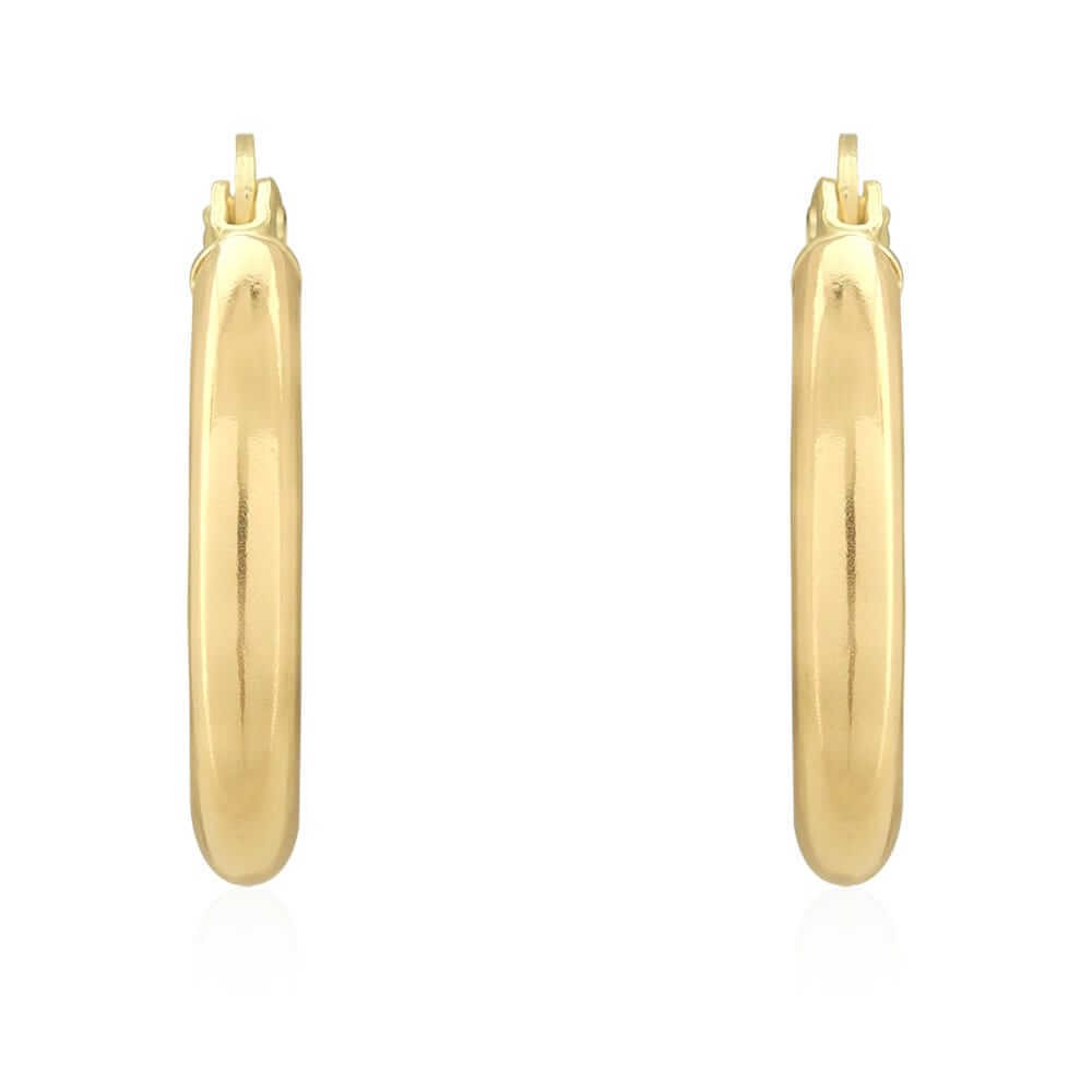14k Yellow Gold 3mm Thick Plain Hinged Snapback Hoop Earrings