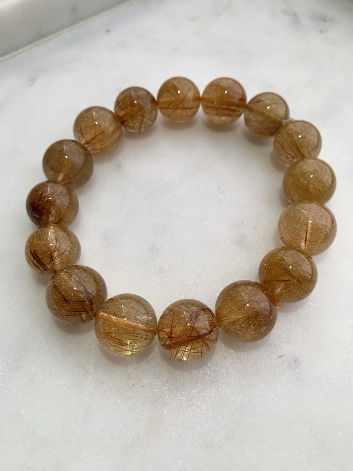 13.7mm Natural Golden Rutilated Quartz Bracelet Gold Rutile Crystal Beads
