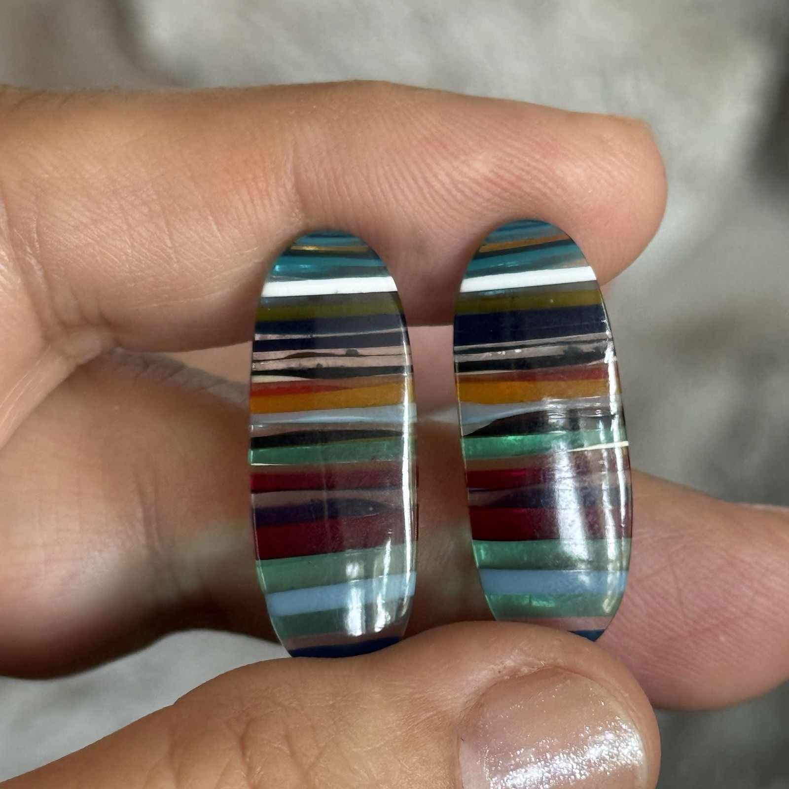 28.7×10.8×3.2mm Colorful Pair Smooth Oval California Surfite Cabochon 4 Earrings