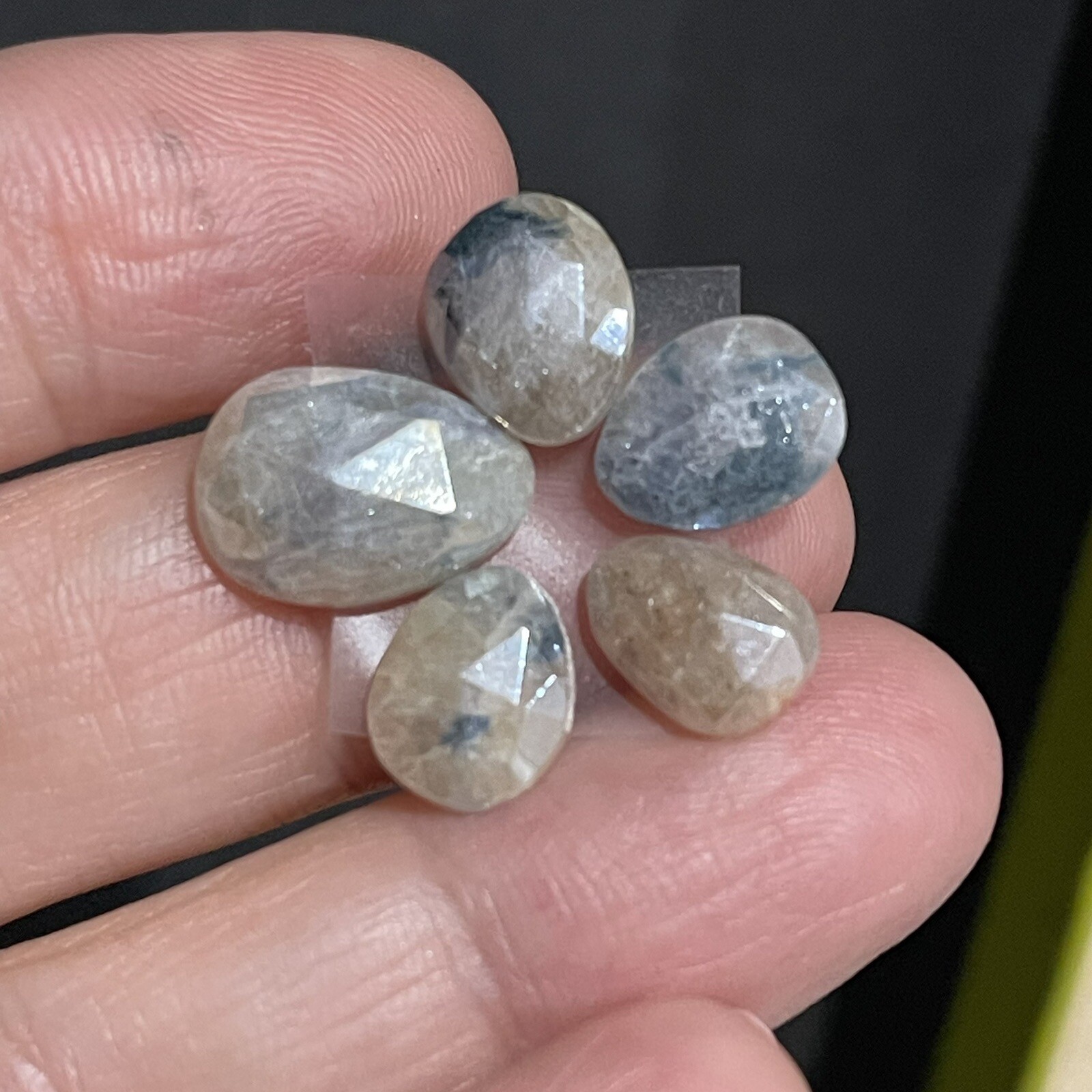 13.2ct 10.6-13.9mm 5pc Lot Silverite Rose Cut Drops Flat Back Cabochons