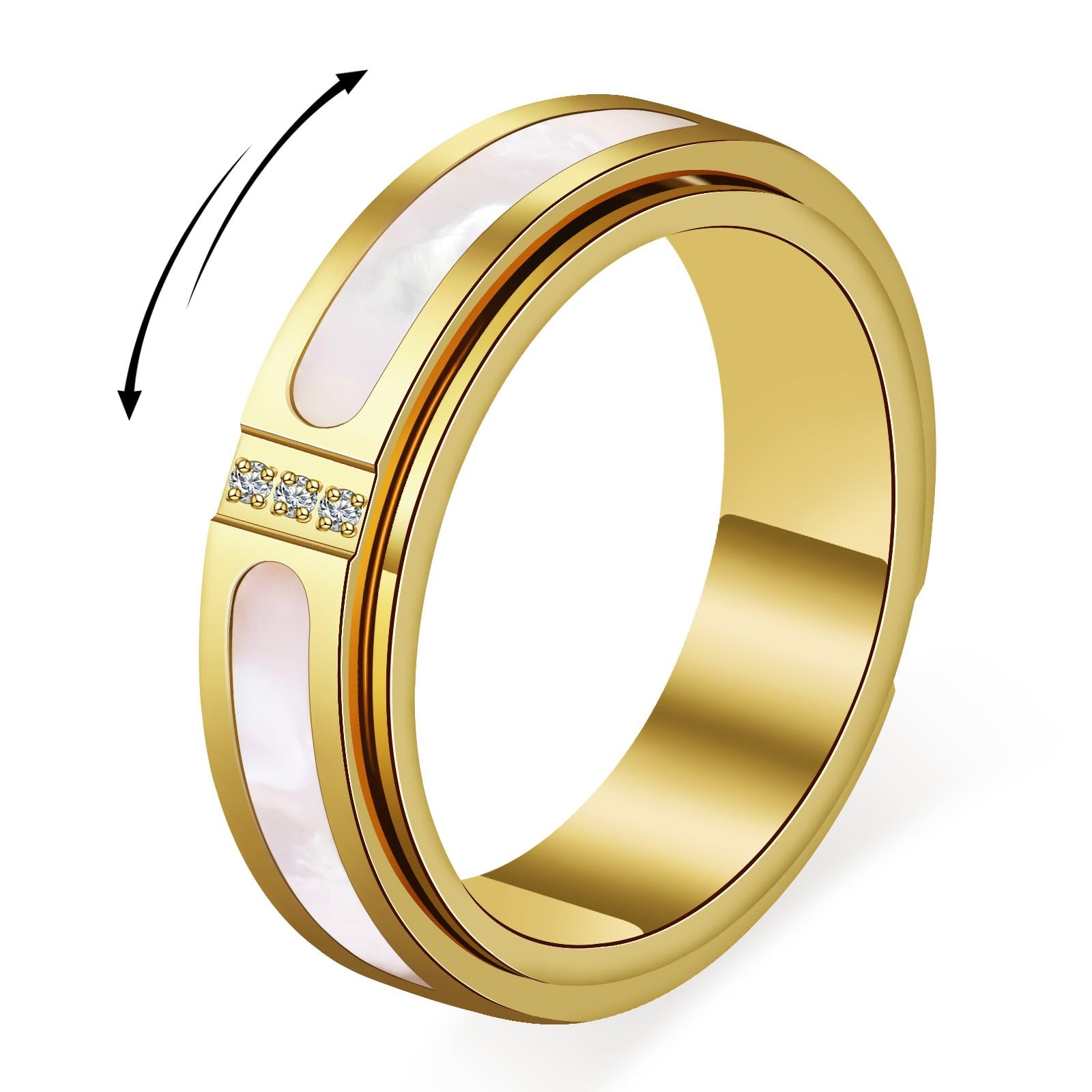 Fidget Spinner Ring for Women:18K Gold Plated Stainless Steel with Mother of …